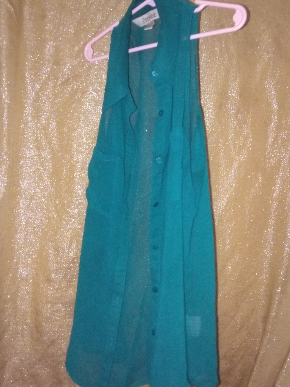Sheer Teal Button-Up Sleeveless Vest - Decree